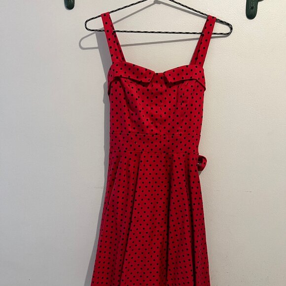 Vintage-style Red and Black Polka Dot Dress - Picture 1 of 3
